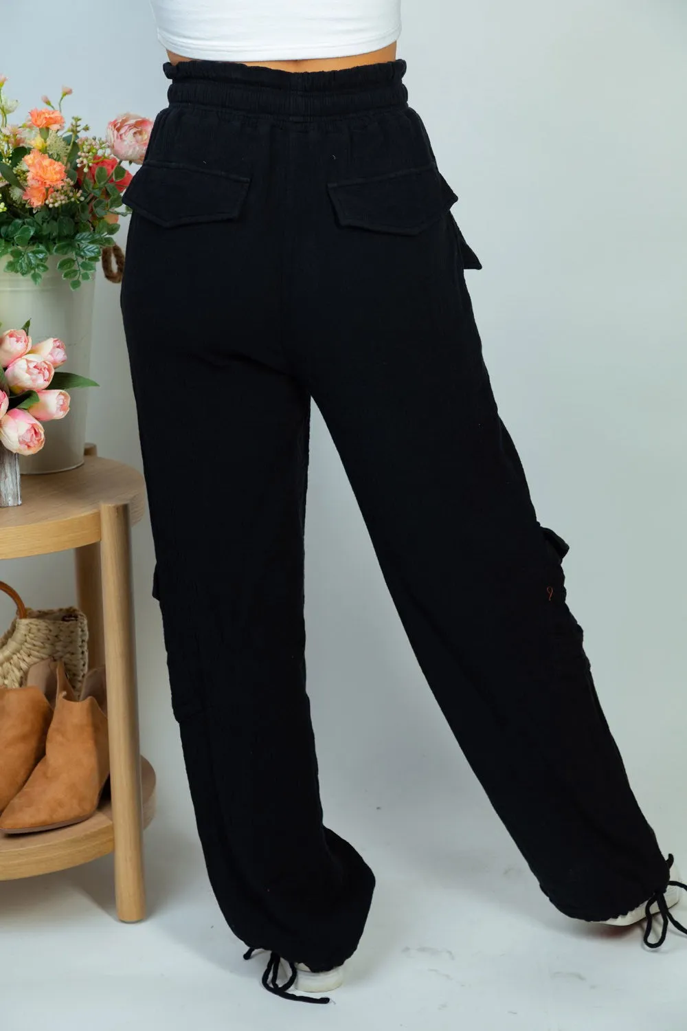 High Waisted Solid Woven Jogger Pants - Final Sale