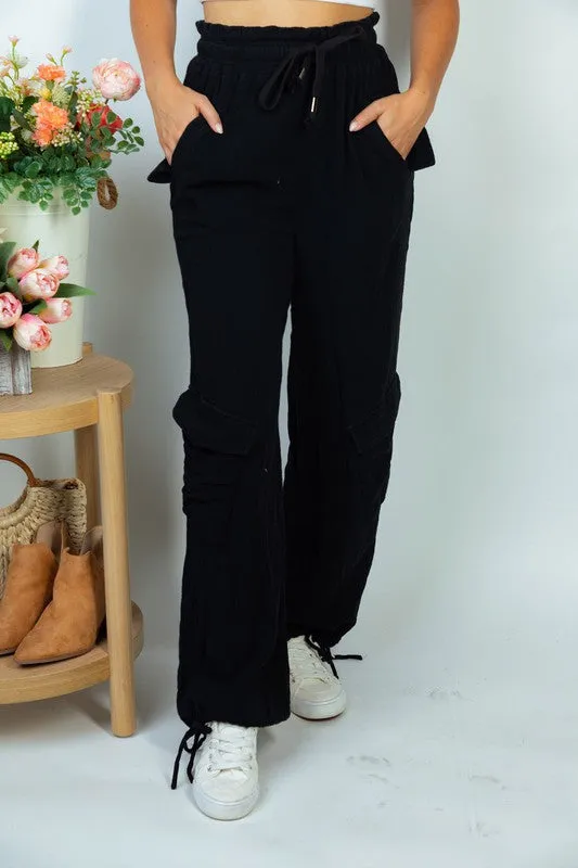 High Waisted Solid Woven Jogger Pants - Final Sale