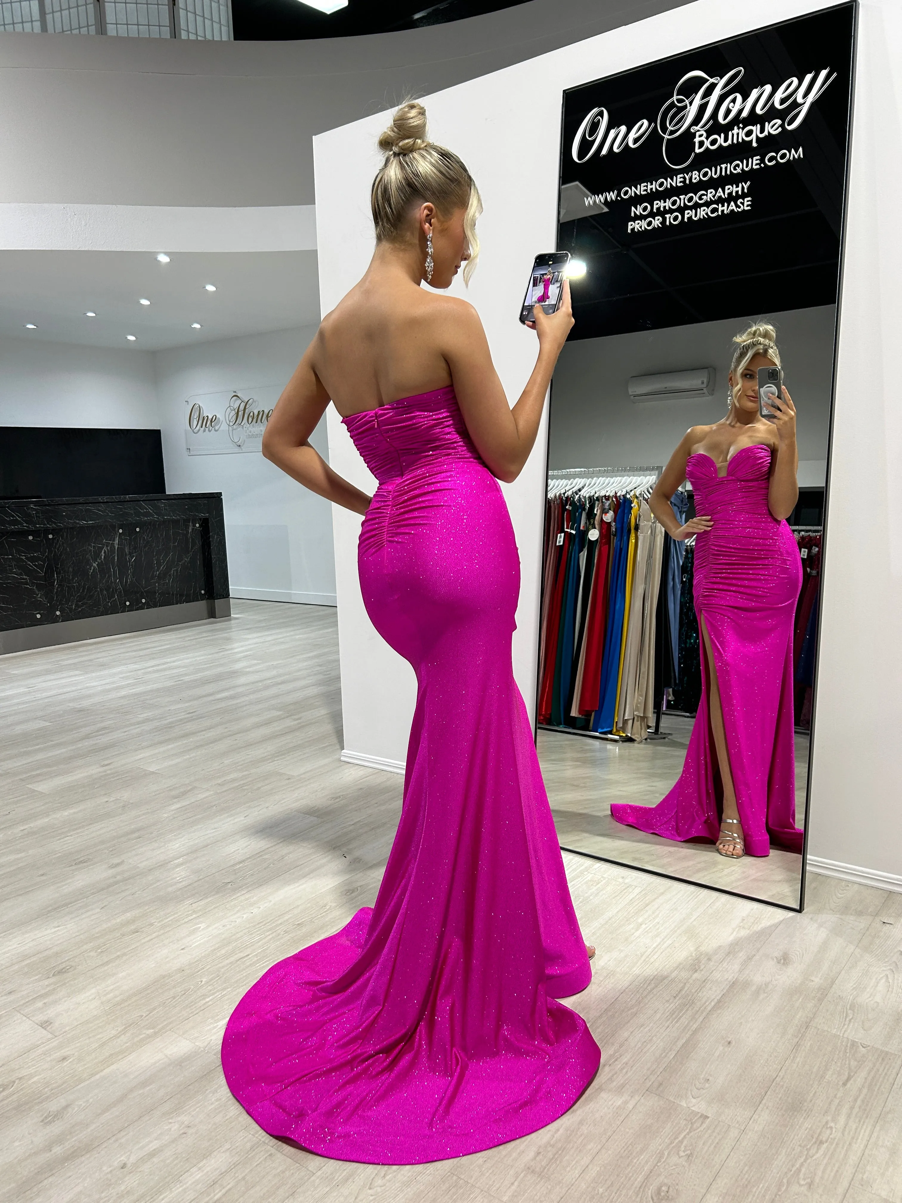 JESIKA Glitter Strapless Mermaid Dress with Gloves