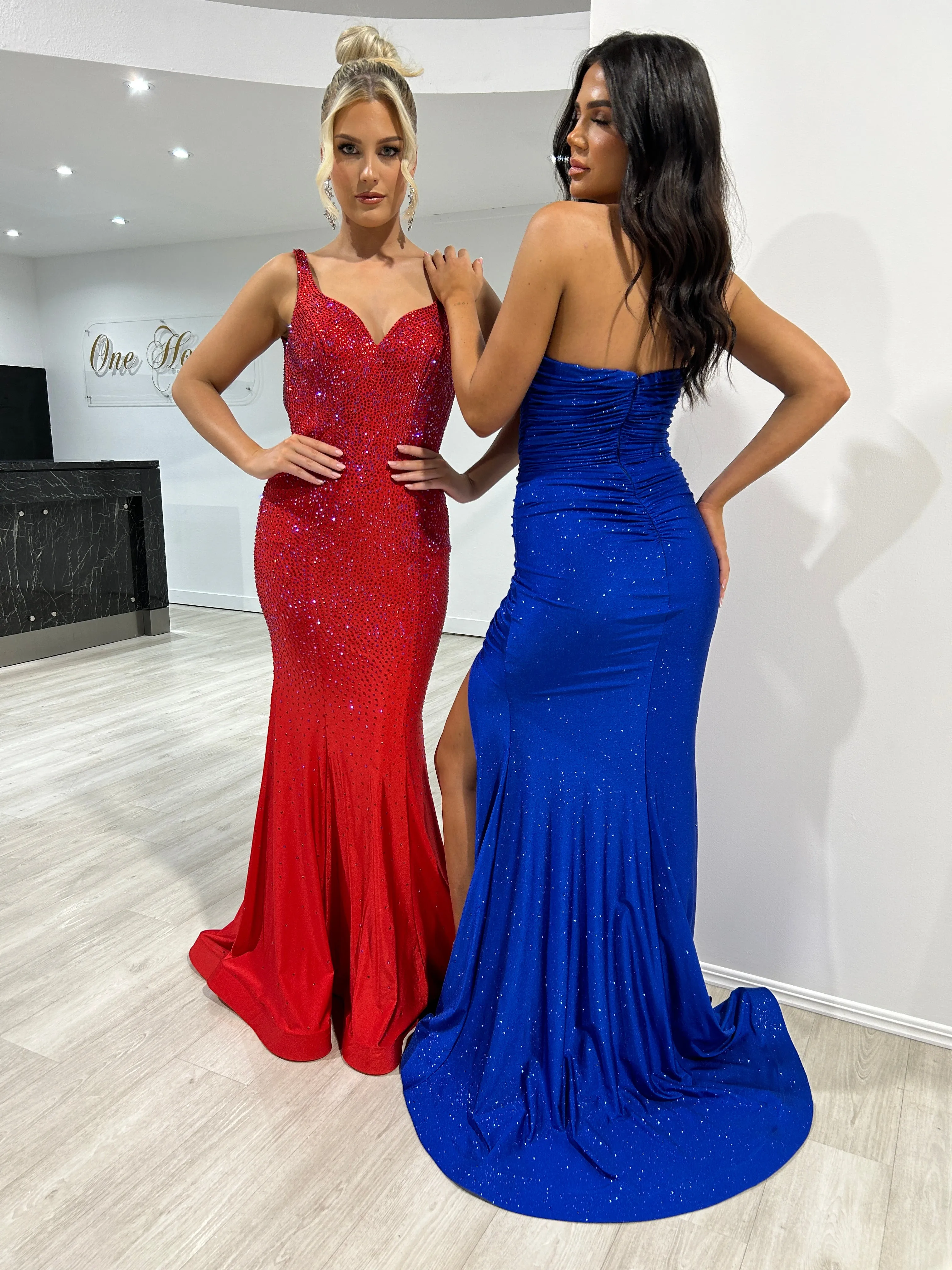 JESIKA Glitter Strapless Mermaid Dress with Gloves