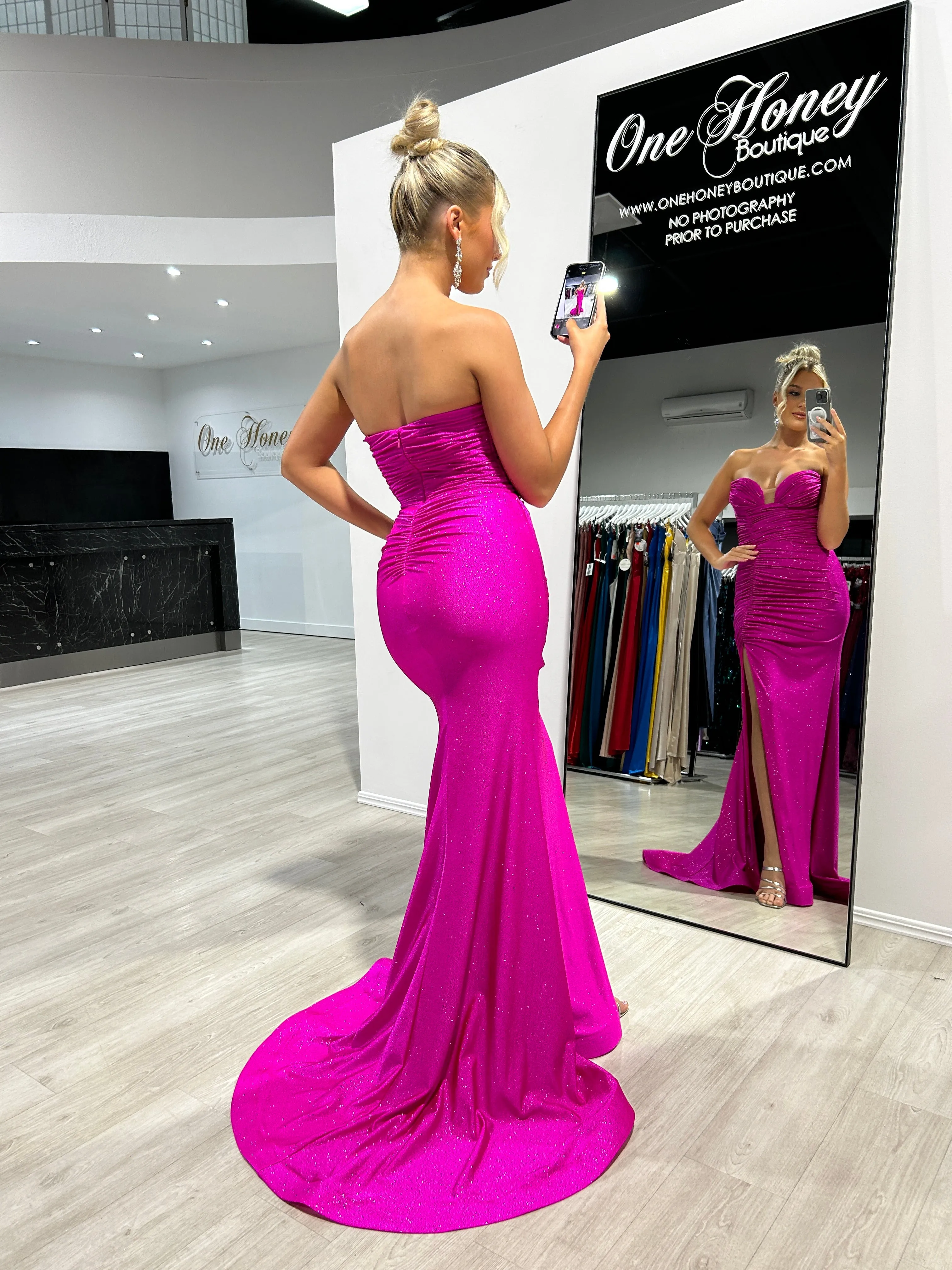 JESIKA Glitter Strapless Mermaid Dress with Gloves