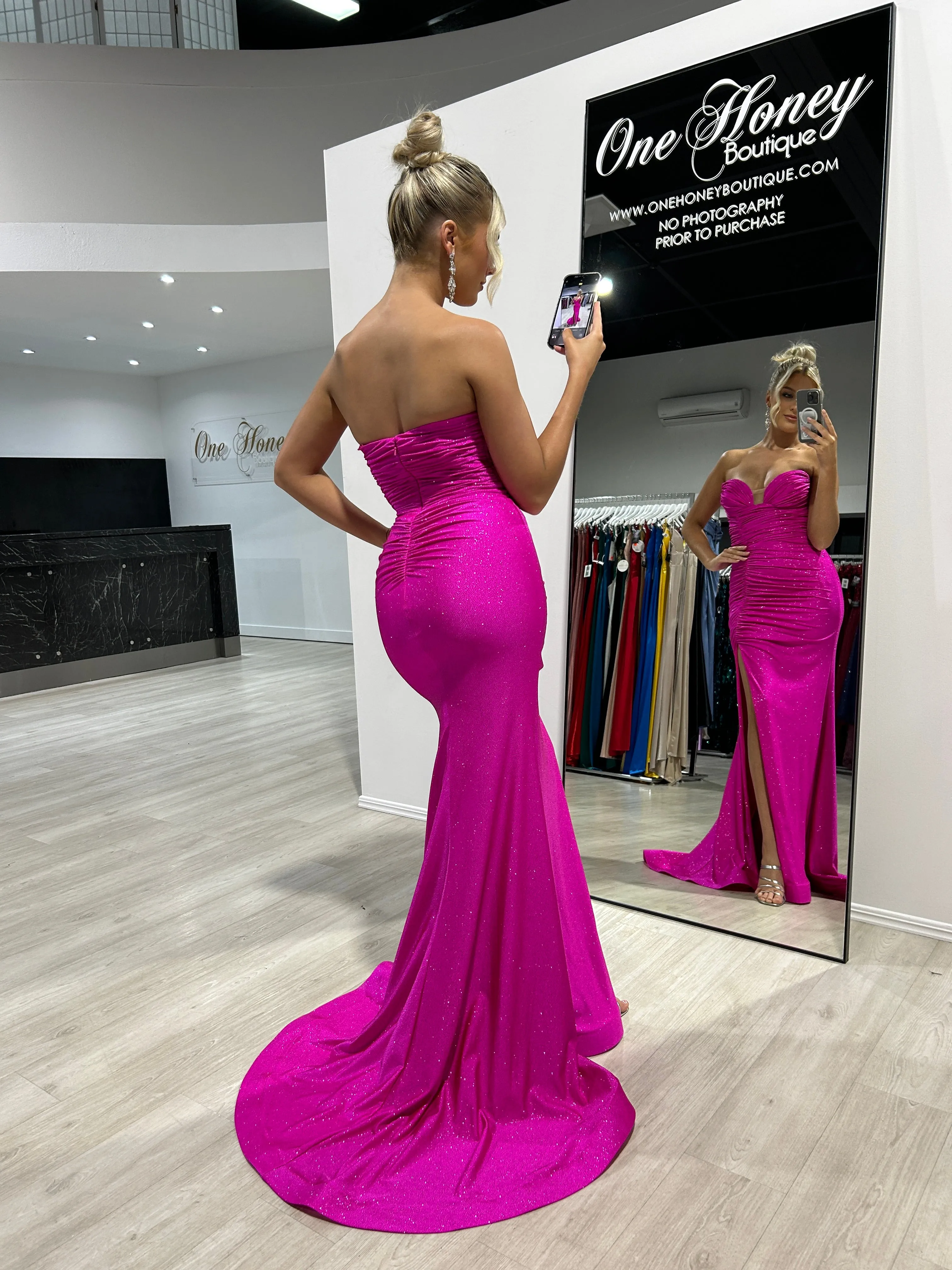 JESIKA Glitter Strapless Mermaid Dress with Gloves