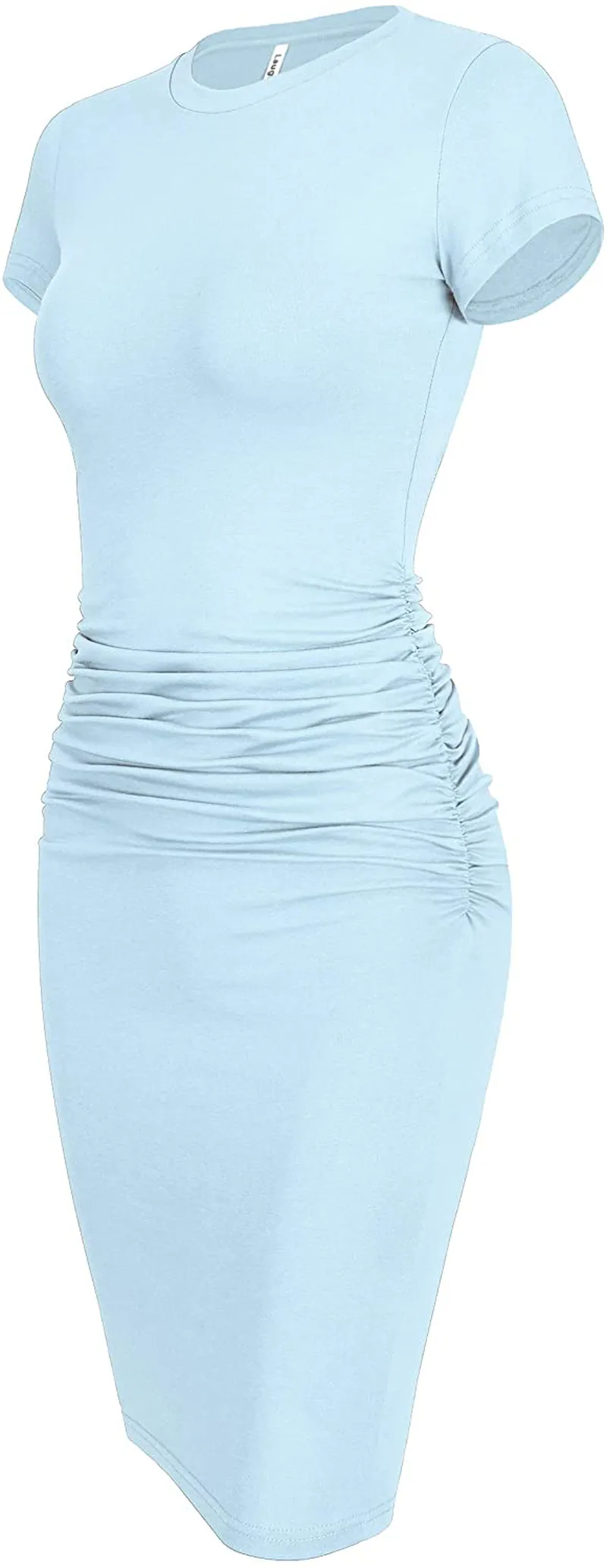 Laughido Women's Short Sleeve Ruched Sundress Knee Length Casual Bodycon T Shirt Dress