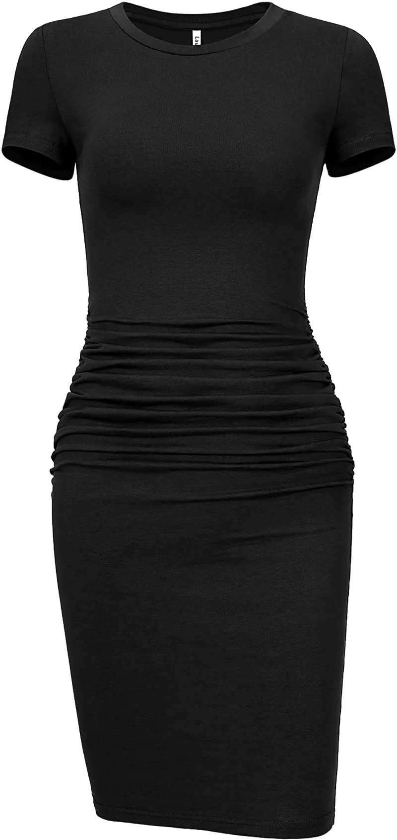 Laughido Women's Short Sleeve Ruched Sundress Knee Length Casual Bodycon T Shirt Dress
