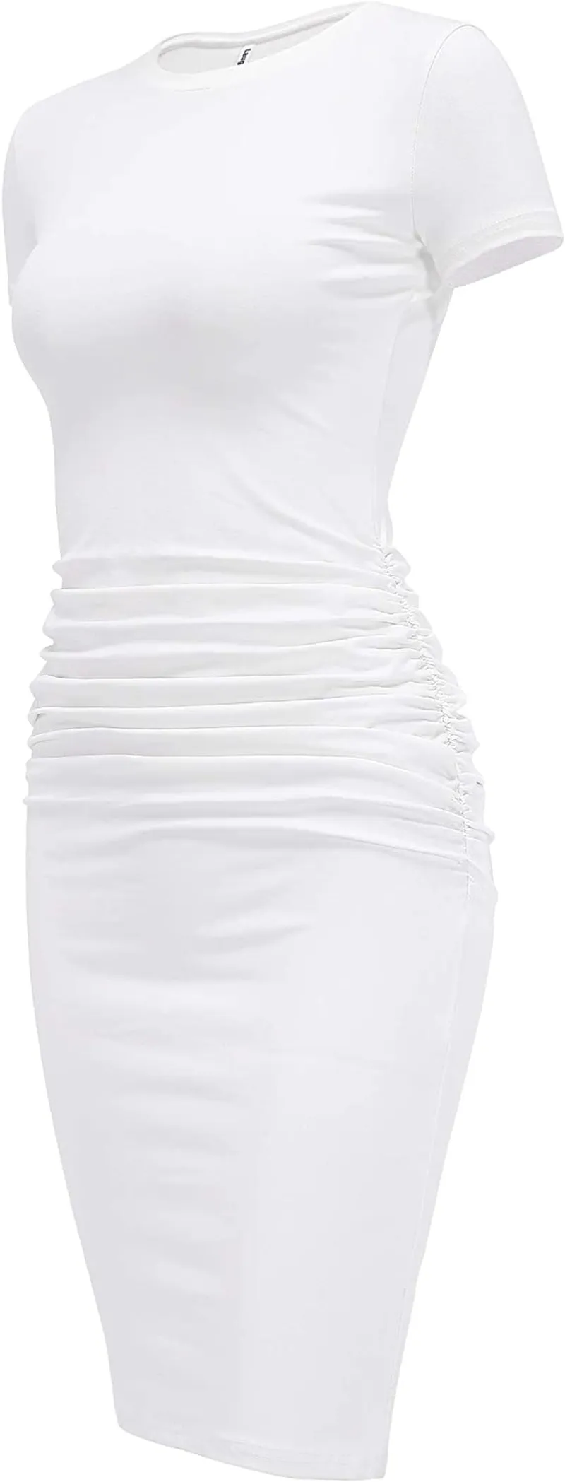 Laughido Women's Short Sleeve Ruched Sundress Knee Length Casual Bodycon T Shirt Dress