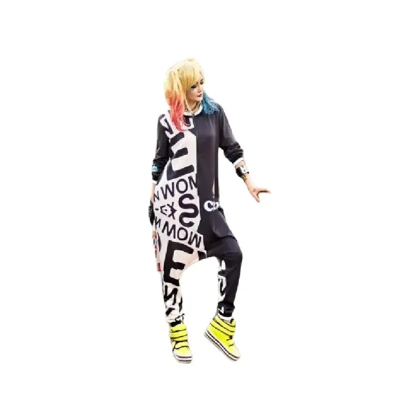 Little Monster Black and White One-piece Loose Jumpsuit