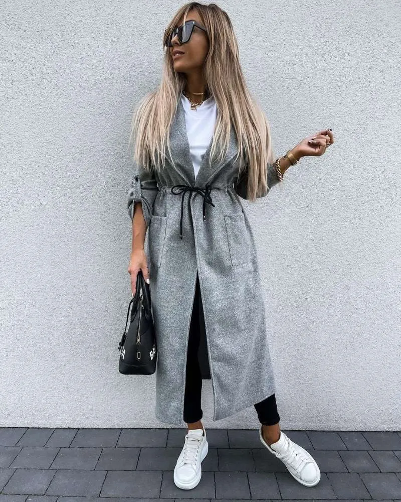 Long Sleeved Tie-front Coat Jacket