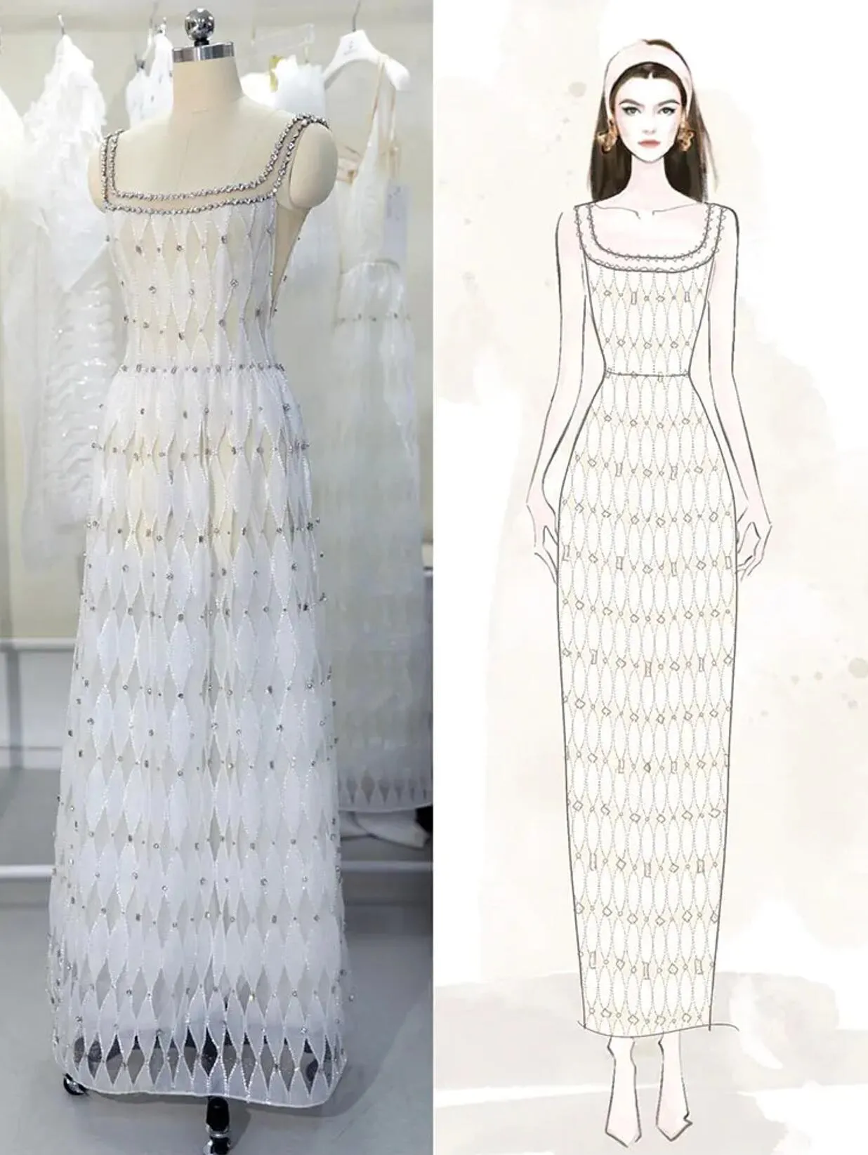 Luxury Crystal White Spaghetti Straps Evening Dress SS221