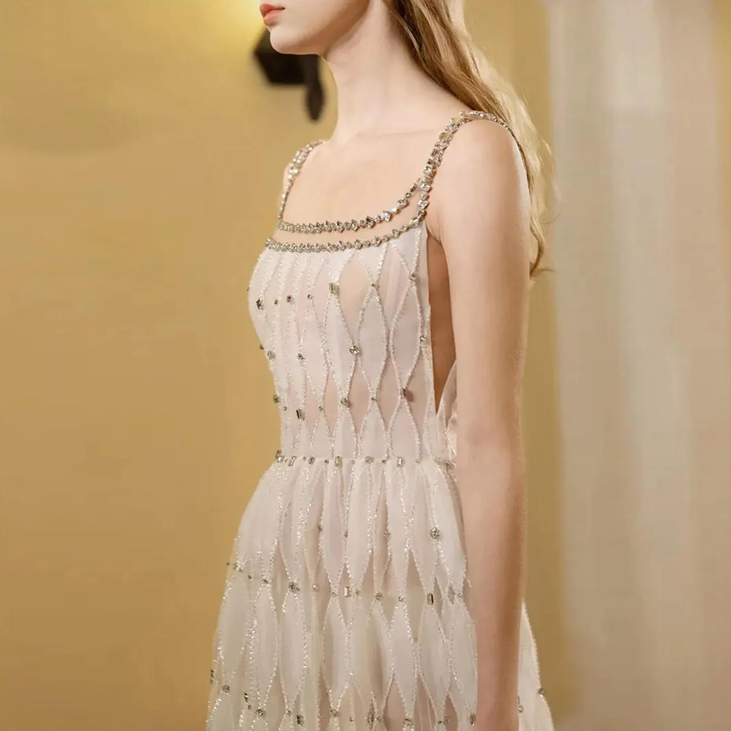 Luxury Crystal White Spaghetti Straps Evening Dress SS221