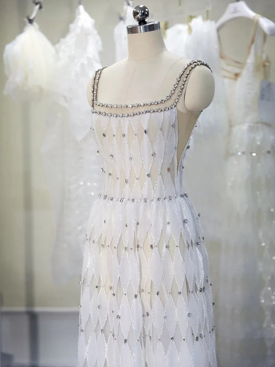 Luxury Crystal White Spaghetti Straps Evening Dress SS221