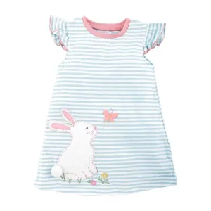 Mud Pie Kids Easter Bunny Butterfly Girls T-Shirt Blue White Striped Tee Dress