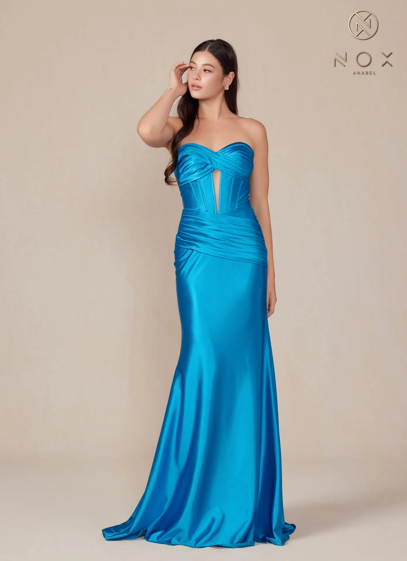 Nox Anabel T1500 Size 0 Royal Long Formal Corset Dress Cut Out Strapless Prom Evening Gown Sweetheart