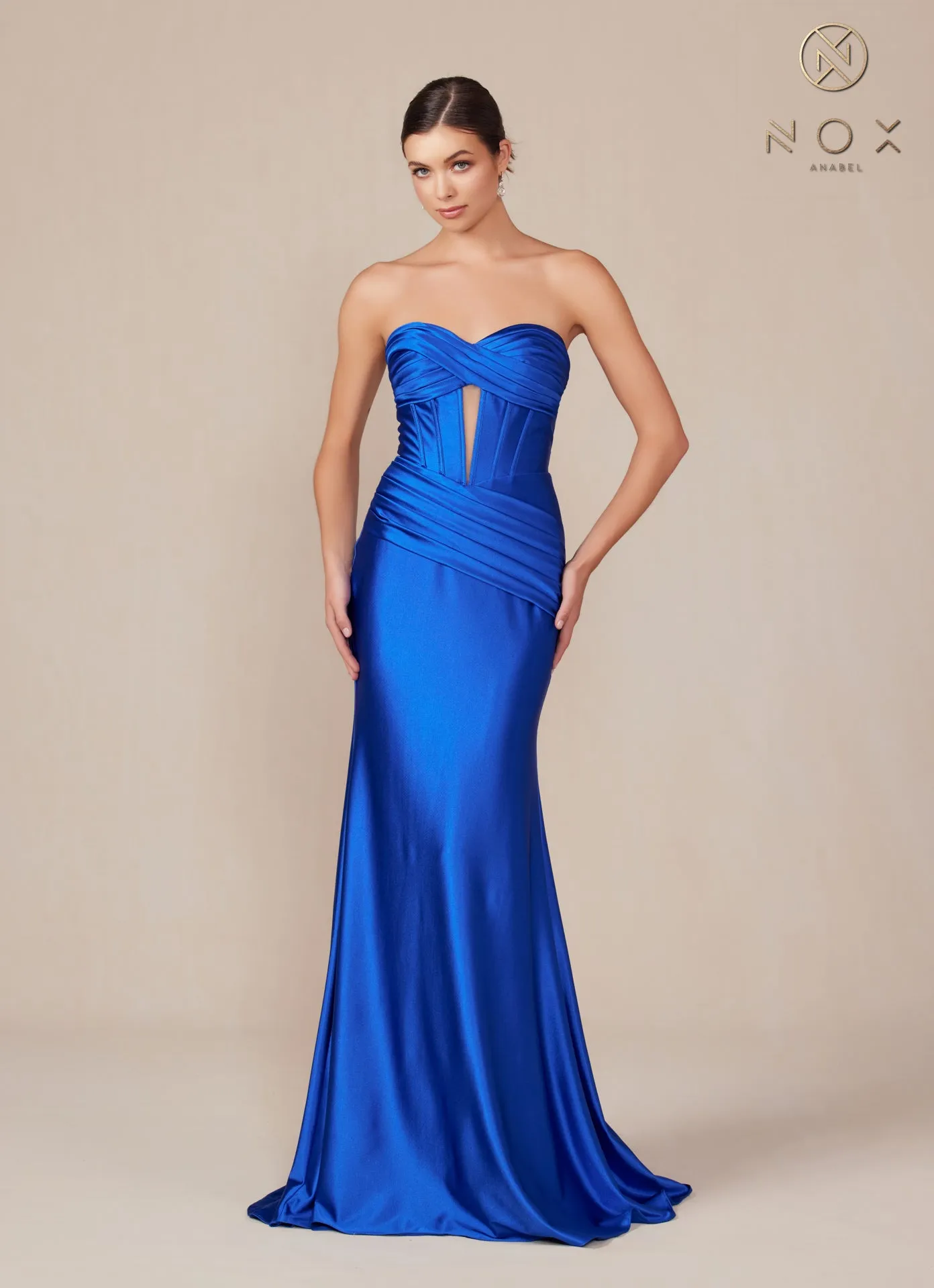 Nox Anabel T1500 Size 0 Royal Long Formal Corset Dress Cut Out Strapless Prom Evening Gown Sweetheart