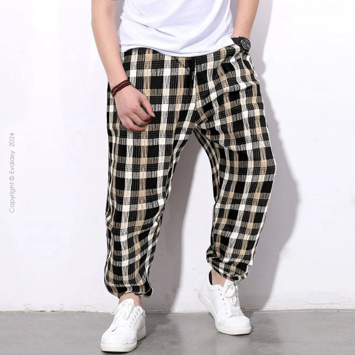 Peach Black Checkered Premium Jogger Breathable Casual Harem Pants for Men & Women