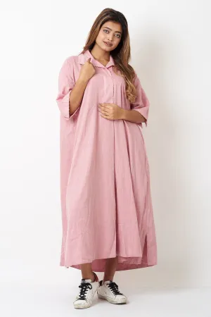 Pink Cotton Flowy Shirt Dress