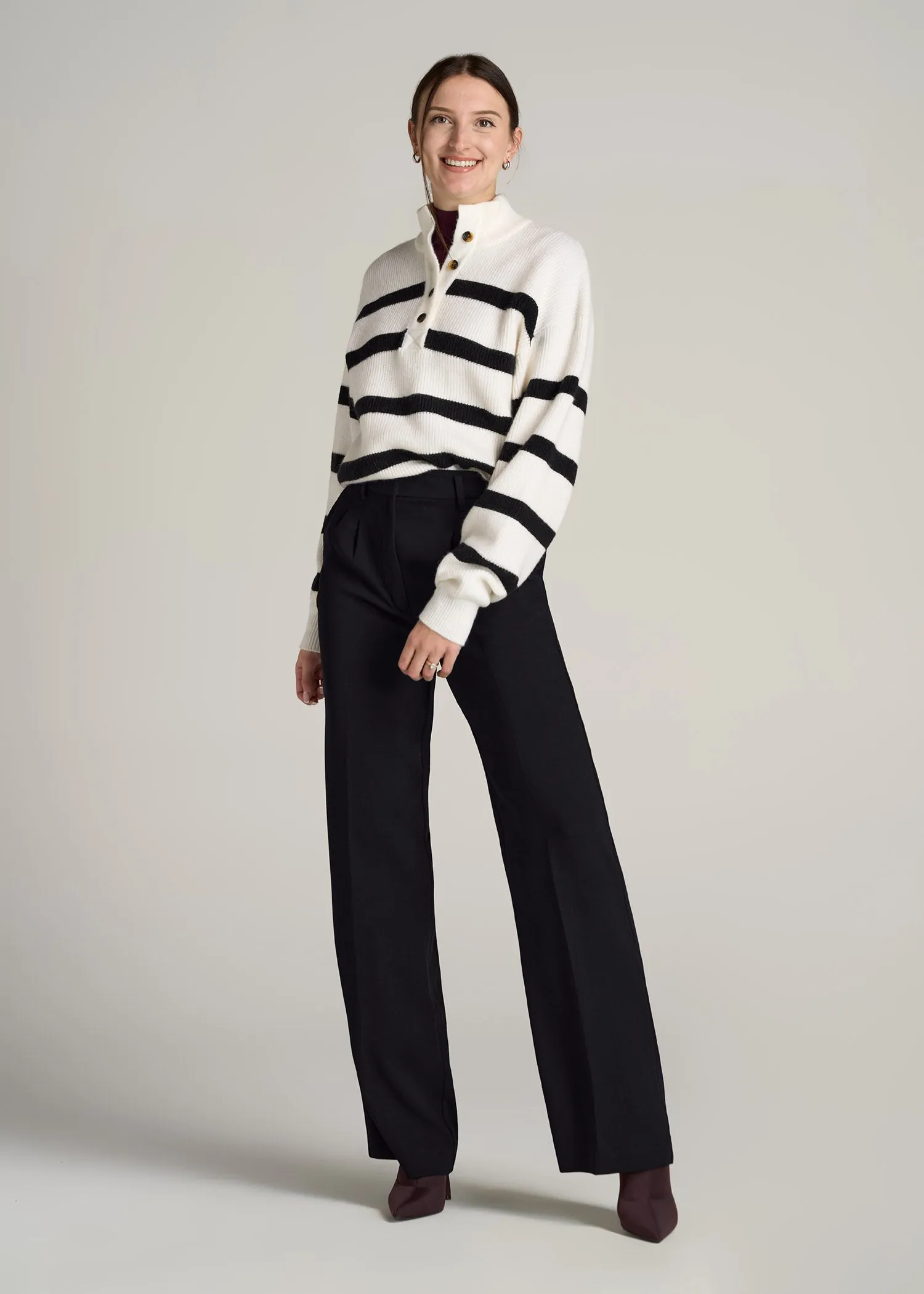 Pleated WIDE Leg Dress Pants for Tall Women in Black