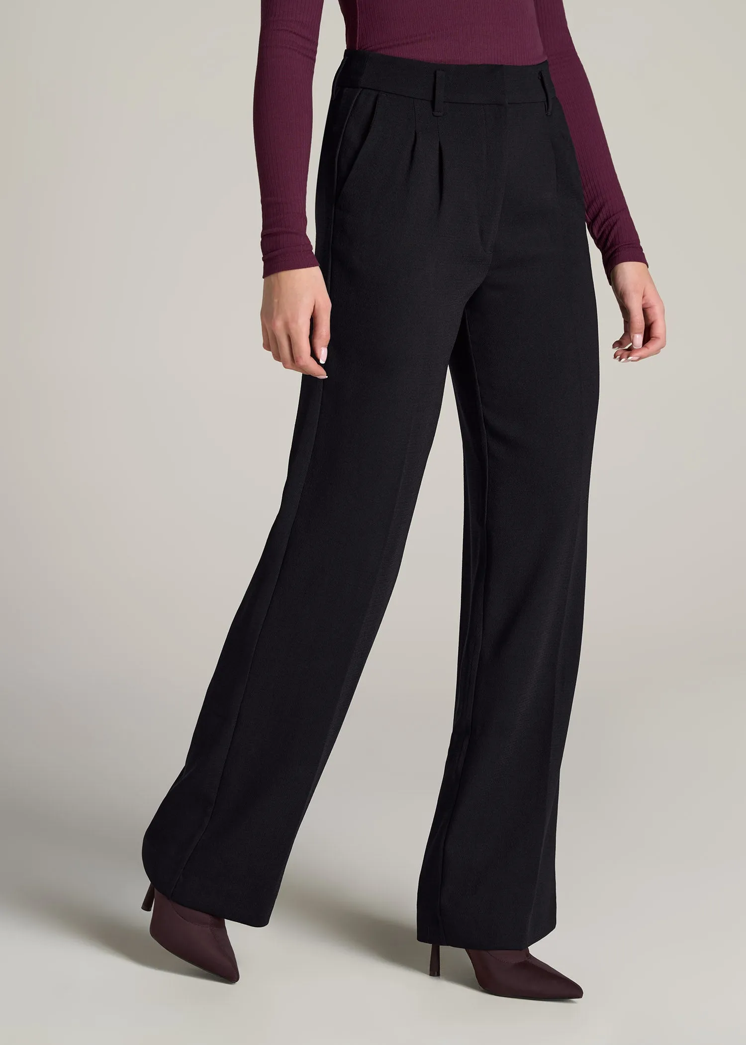Pleated WIDE Leg Dress Pants for Tall Women in Black