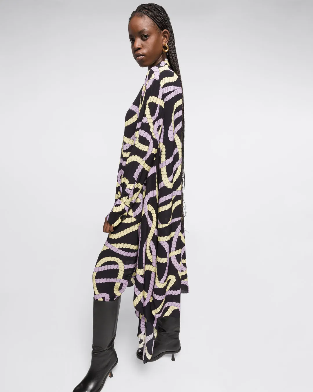 PRINTED MIDI SHIRT DRESS - BLACK CORD