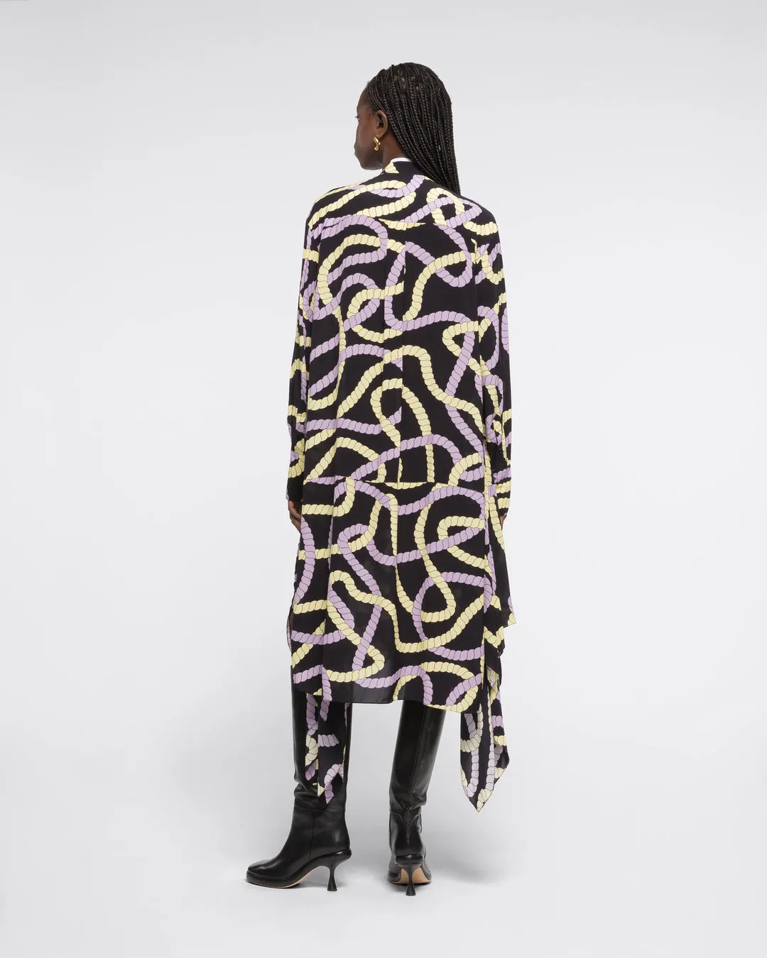 PRINTED MIDI SHIRT DRESS - BLACK CORD