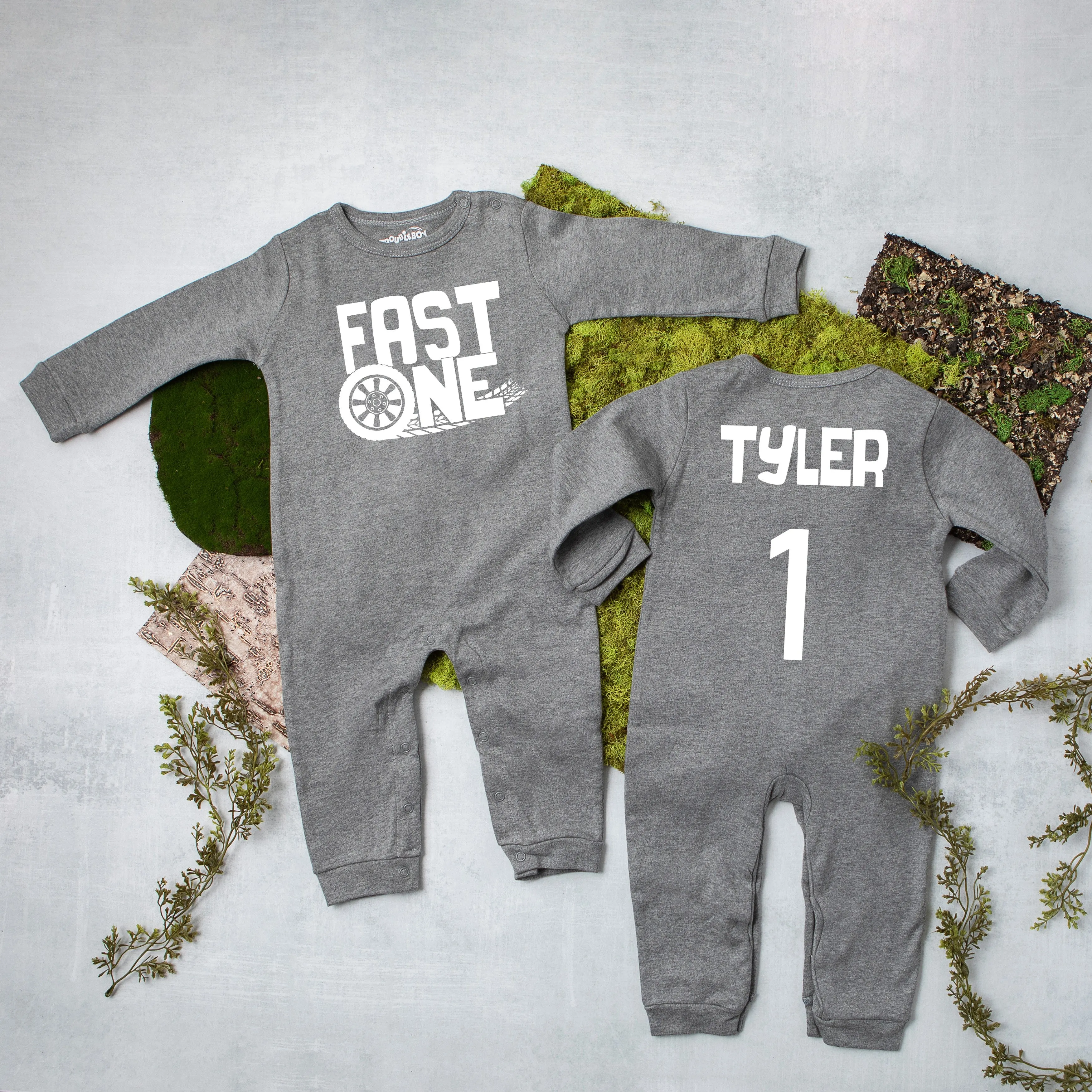"Fast One" Racing Theme Long-Sleeve Romper