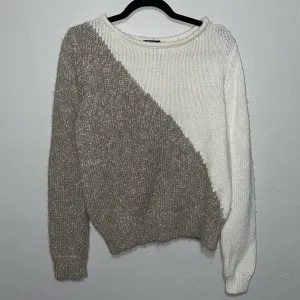 Raoul Wool Chunky Knit Metallic Gold Cream Crew Neck Sweater (Medium)