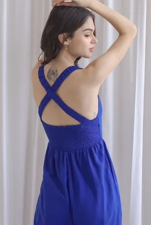 Renowe Cross Back Padded Jumpsuit In Cobalt Blue