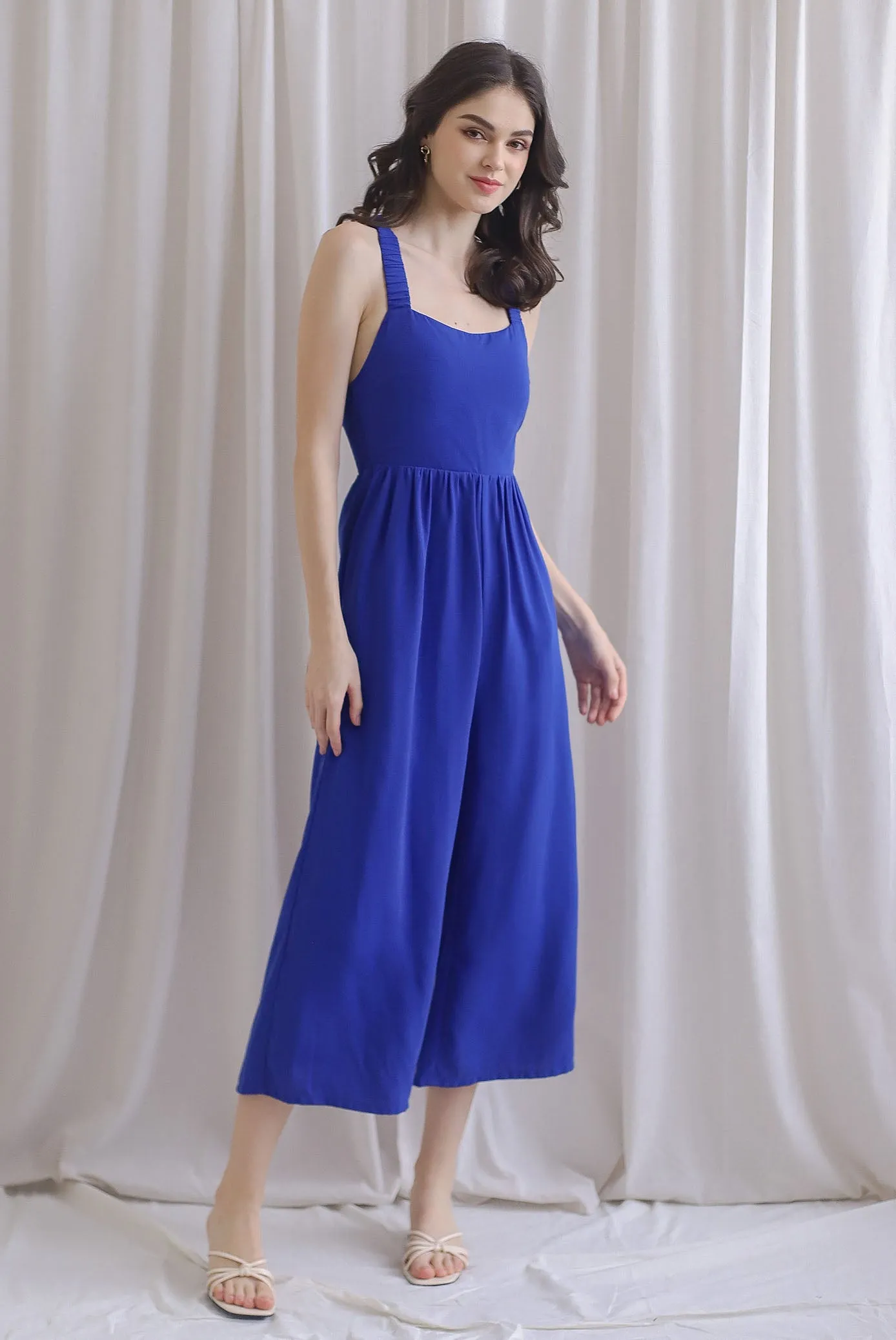 Renowe Cross Back Padded Jumpsuit In Cobalt Blue