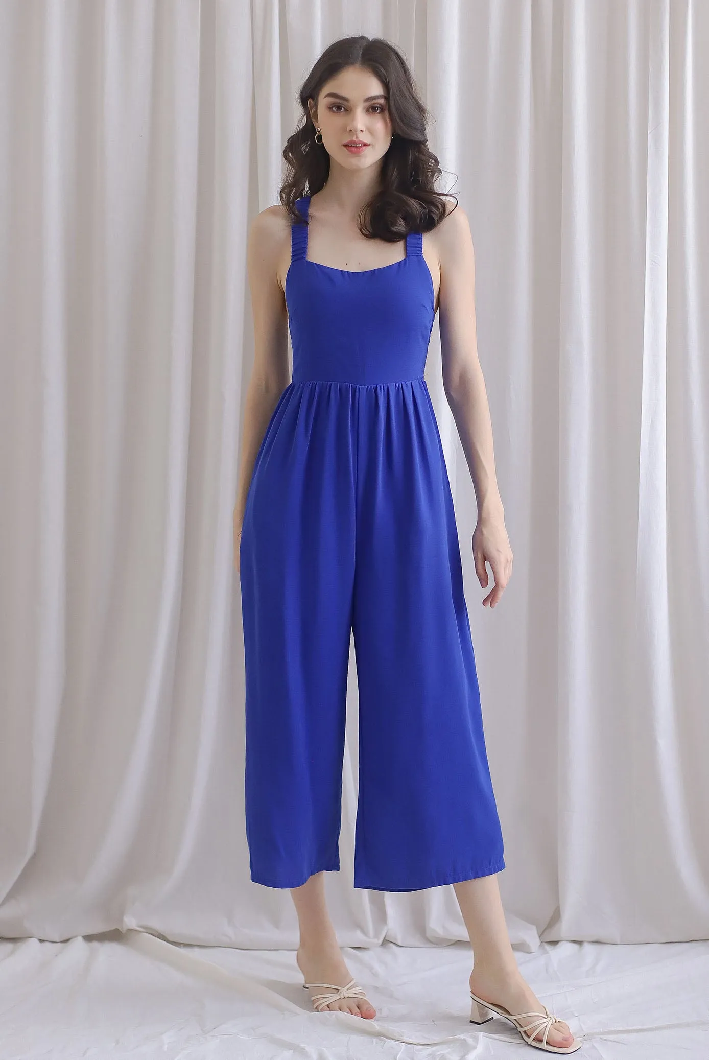 Renowe Cross Back Padded Jumpsuit In Cobalt Blue