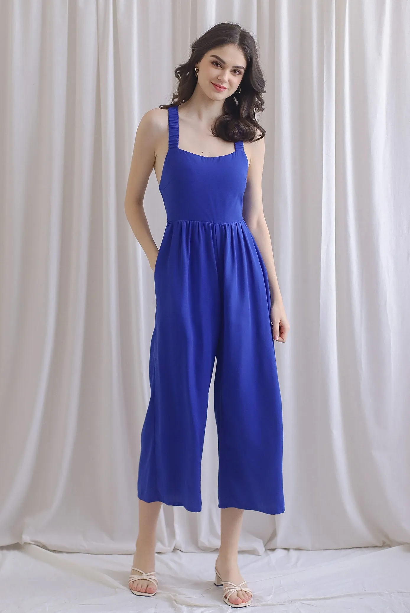 Renowe Cross Back Padded Jumpsuit In Cobalt Blue