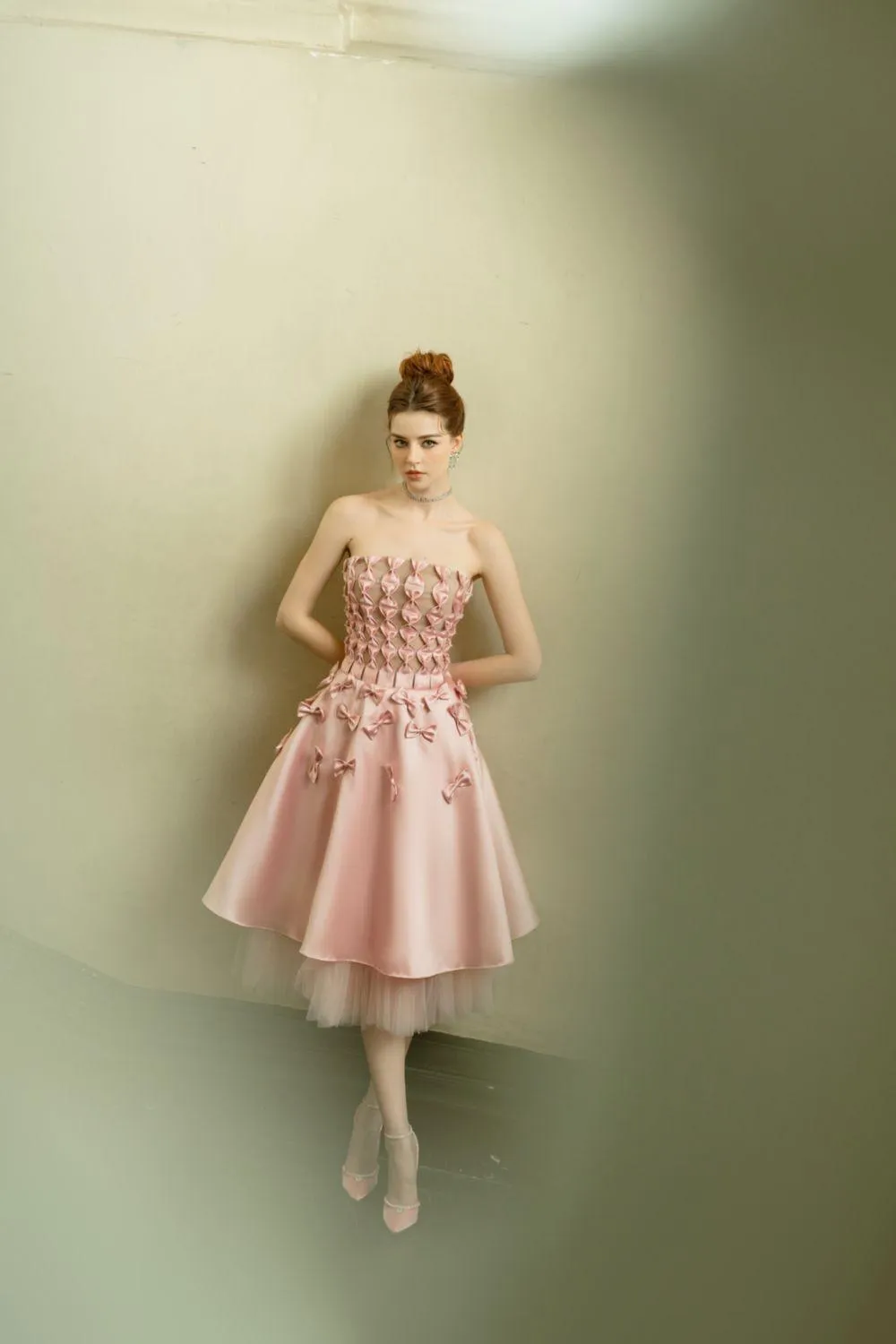 Ronia A-line Straight Across Neck Taffeta Midi Dress