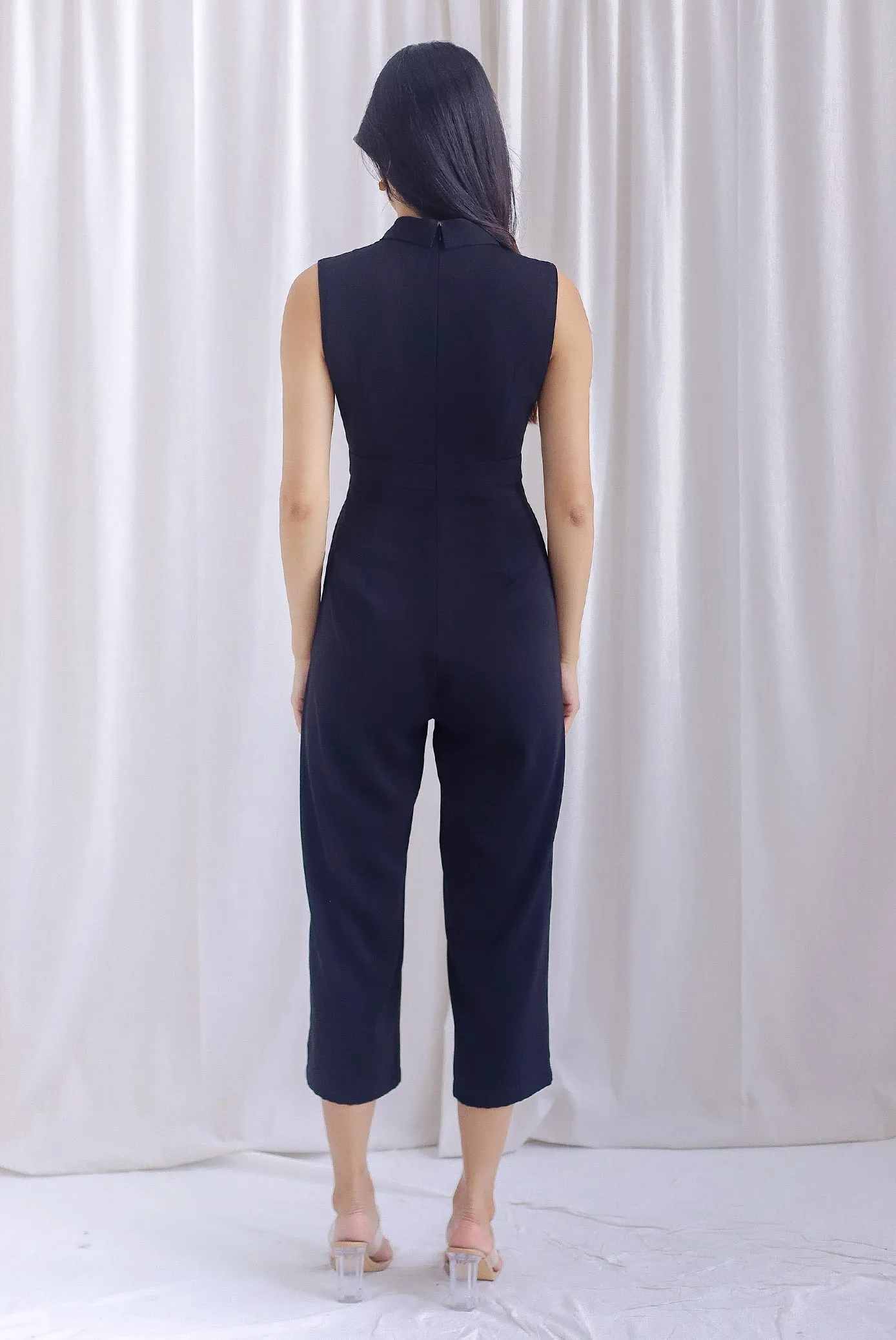 Scarlette Faux Wrap Lapel Jumpsuit In Black