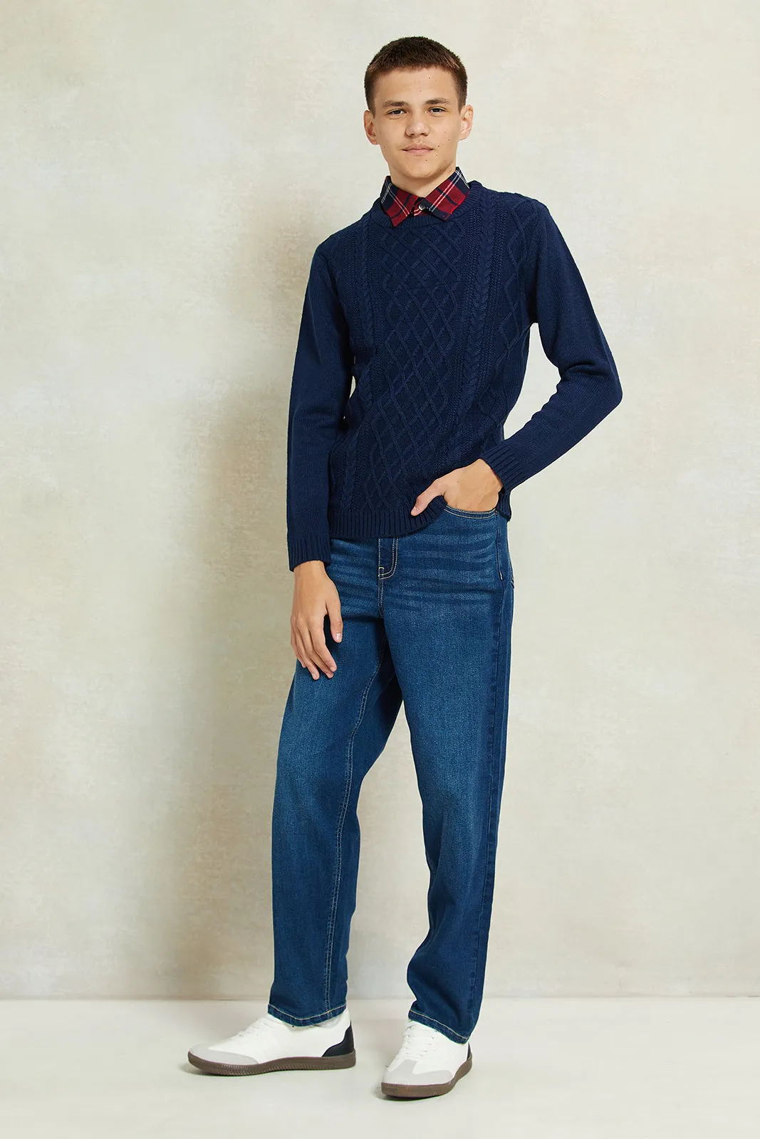 Senior Boys Navy Collared Pullover