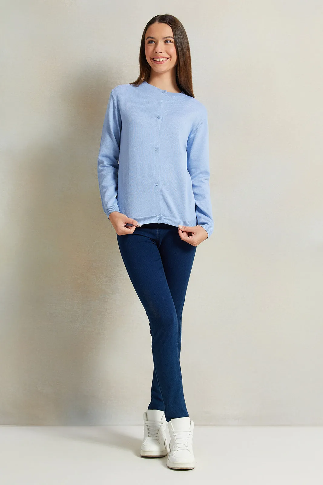 Senior Girls Blue Knitted Cardigan