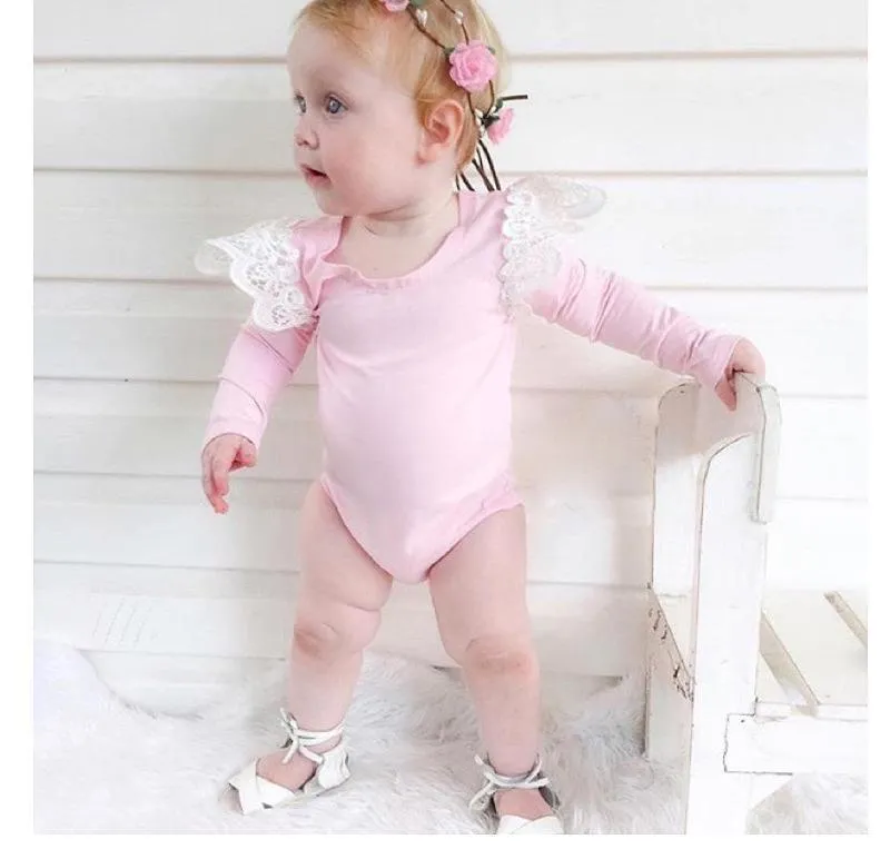 Solid Jumpsuit Bodysuit Romper With Shoulder Wings Infant Girl
