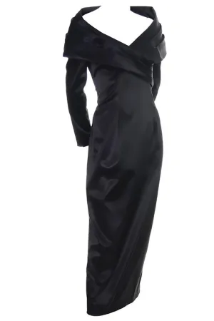 Sophie Sitbon Black Liquid Vintage Evening Gown Avant Garde Shawl Collar Size 8/10