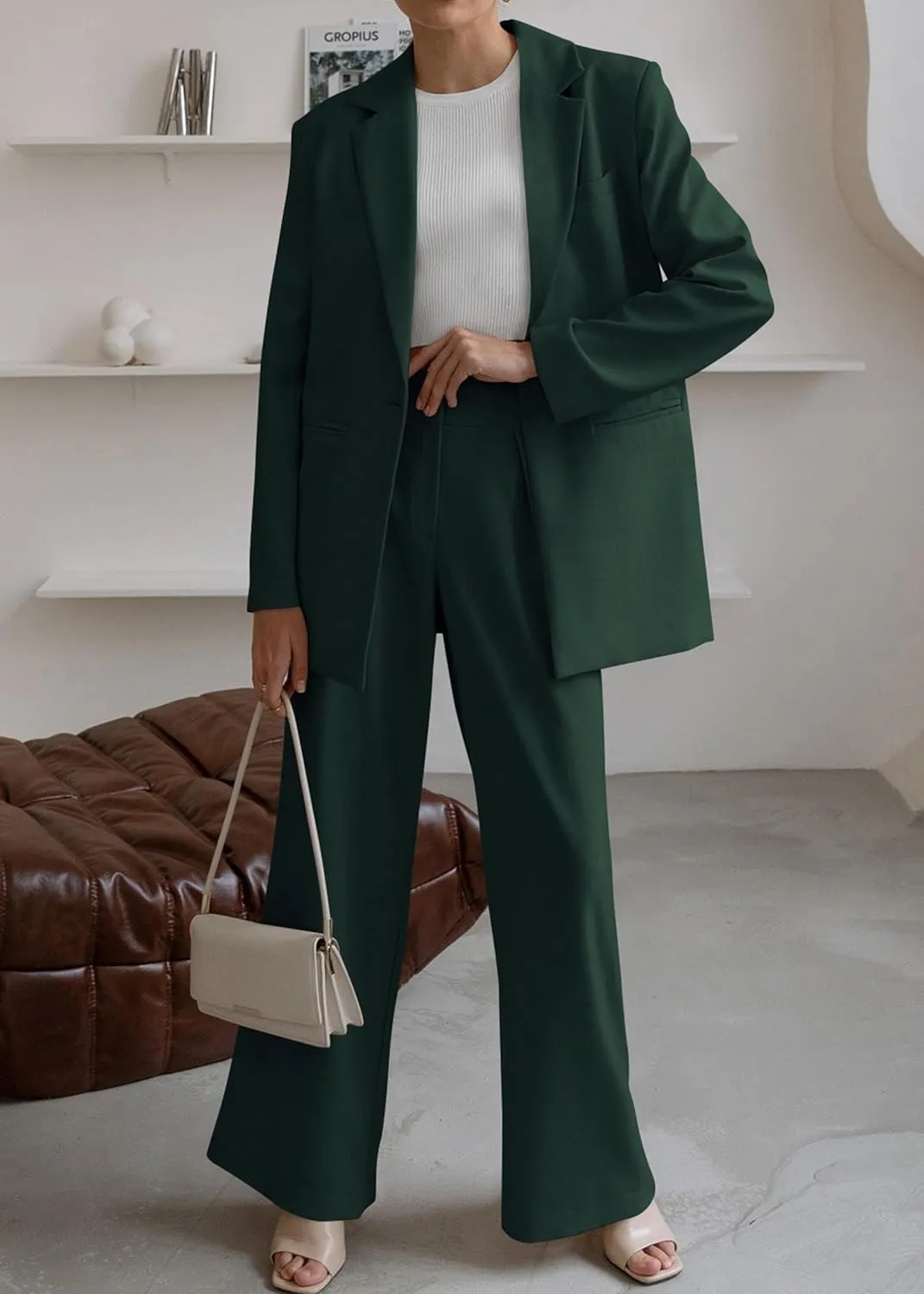 Sophisticated Working Woman Green Blazer & Pants Suit Set