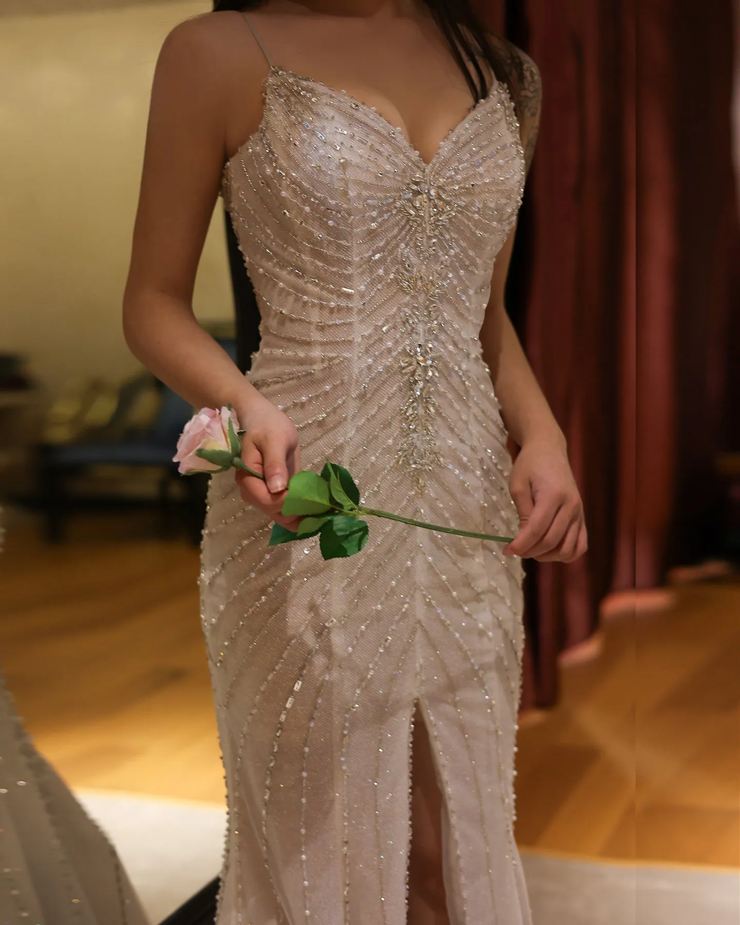 Sparkling Crystal Mermaid White Wedding Dress SS529
