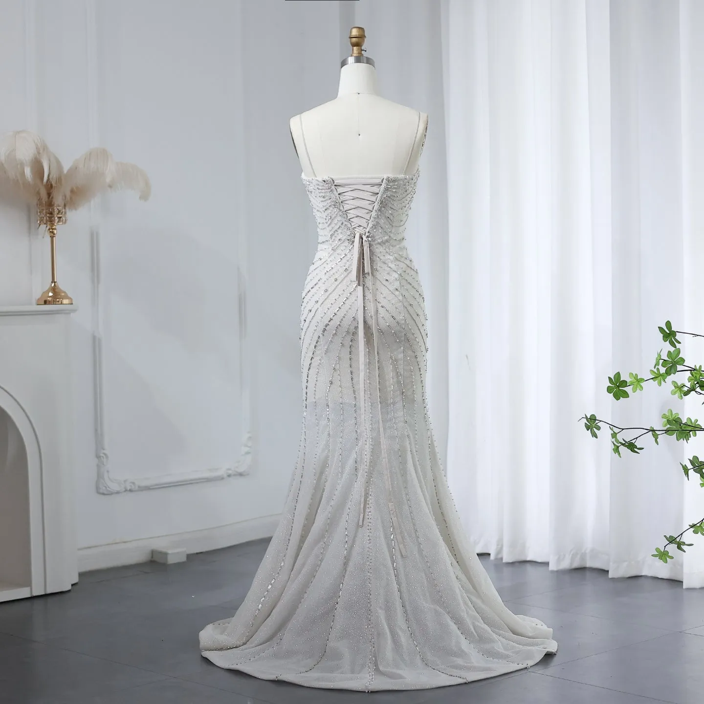 Sparkling Crystal Mermaid White Wedding Dress SS529
