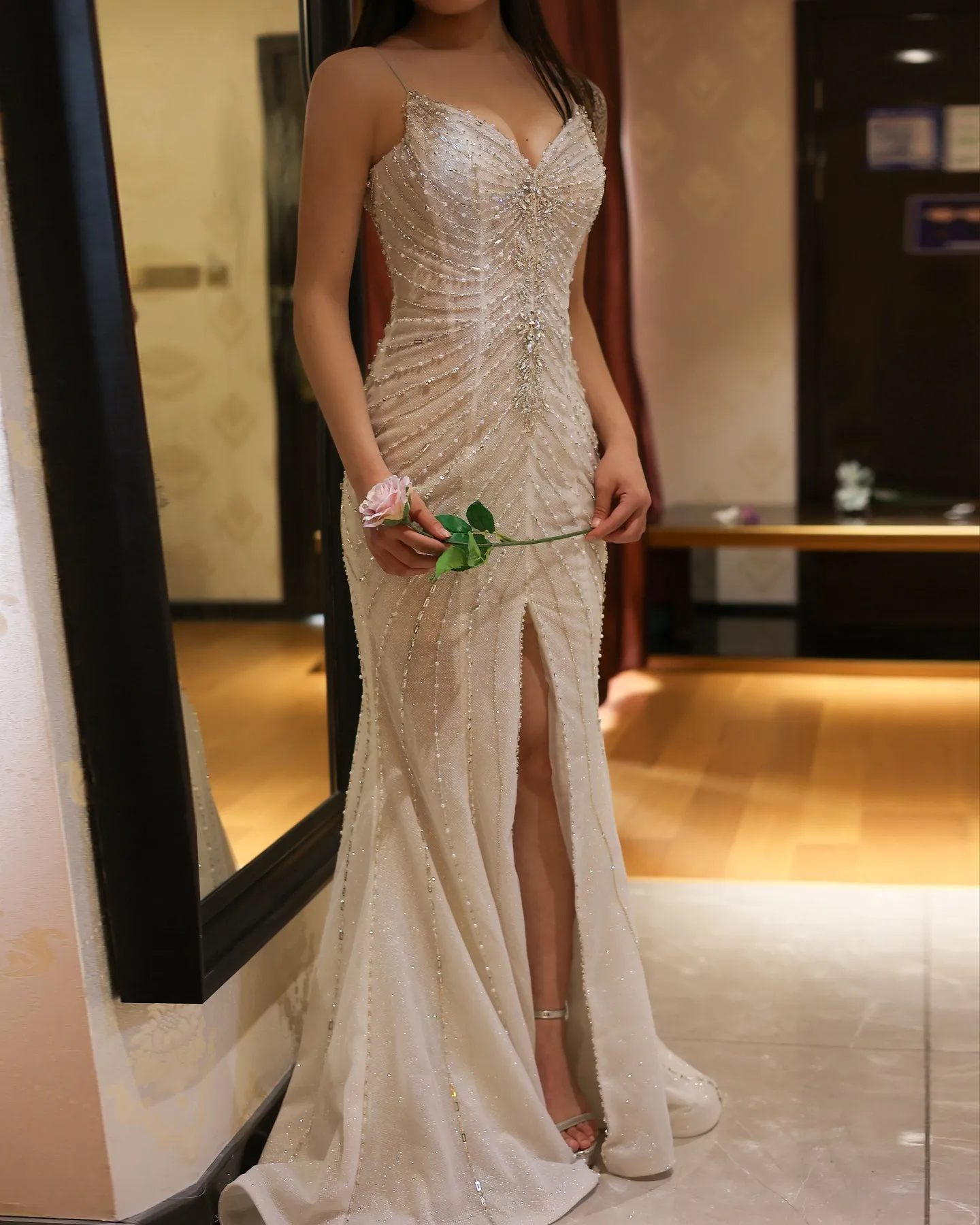 Sparkling Crystal Mermaid White Wedding Dress SS529