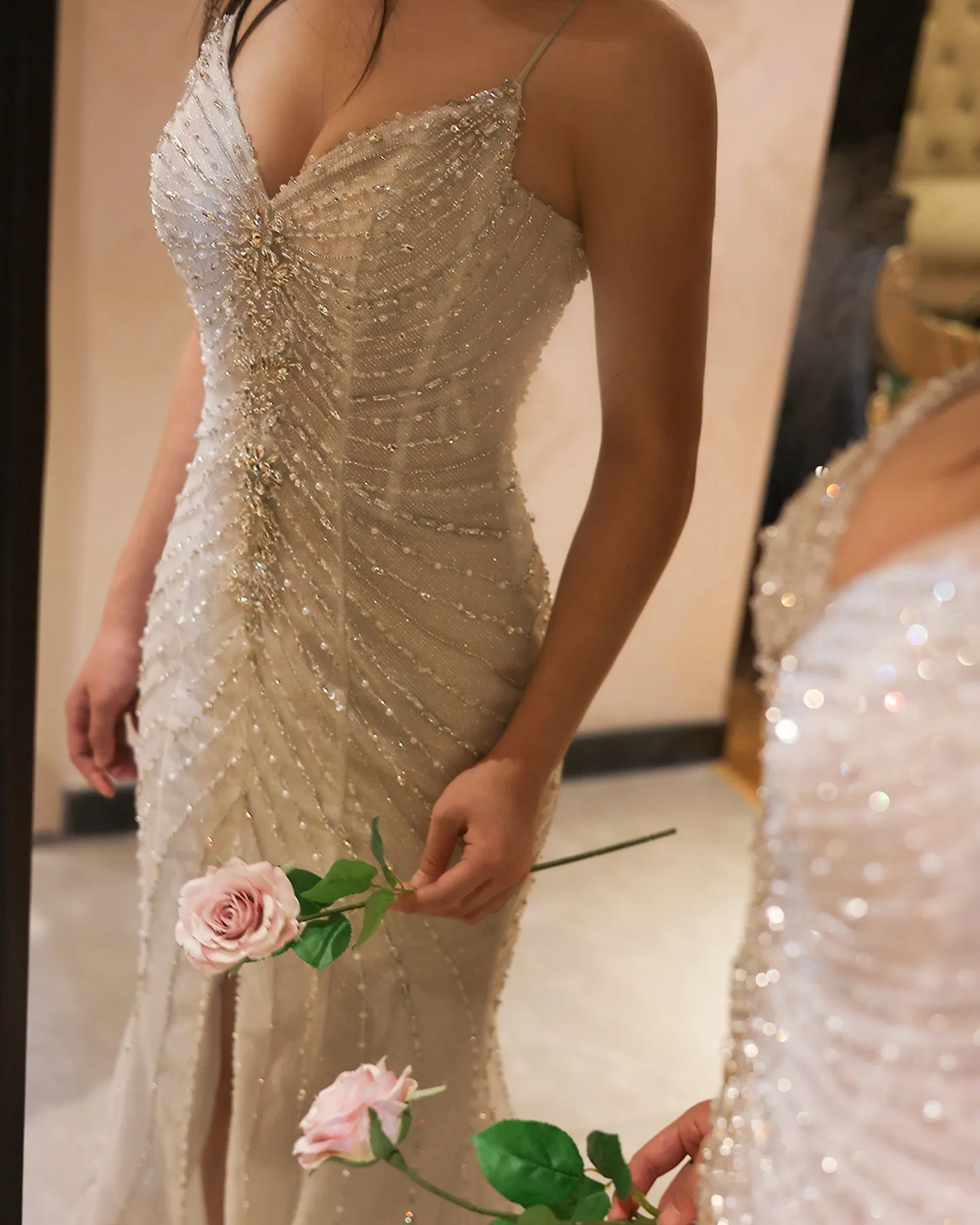 Sparkling Crystal Mermaid White Wedding Dress SS529