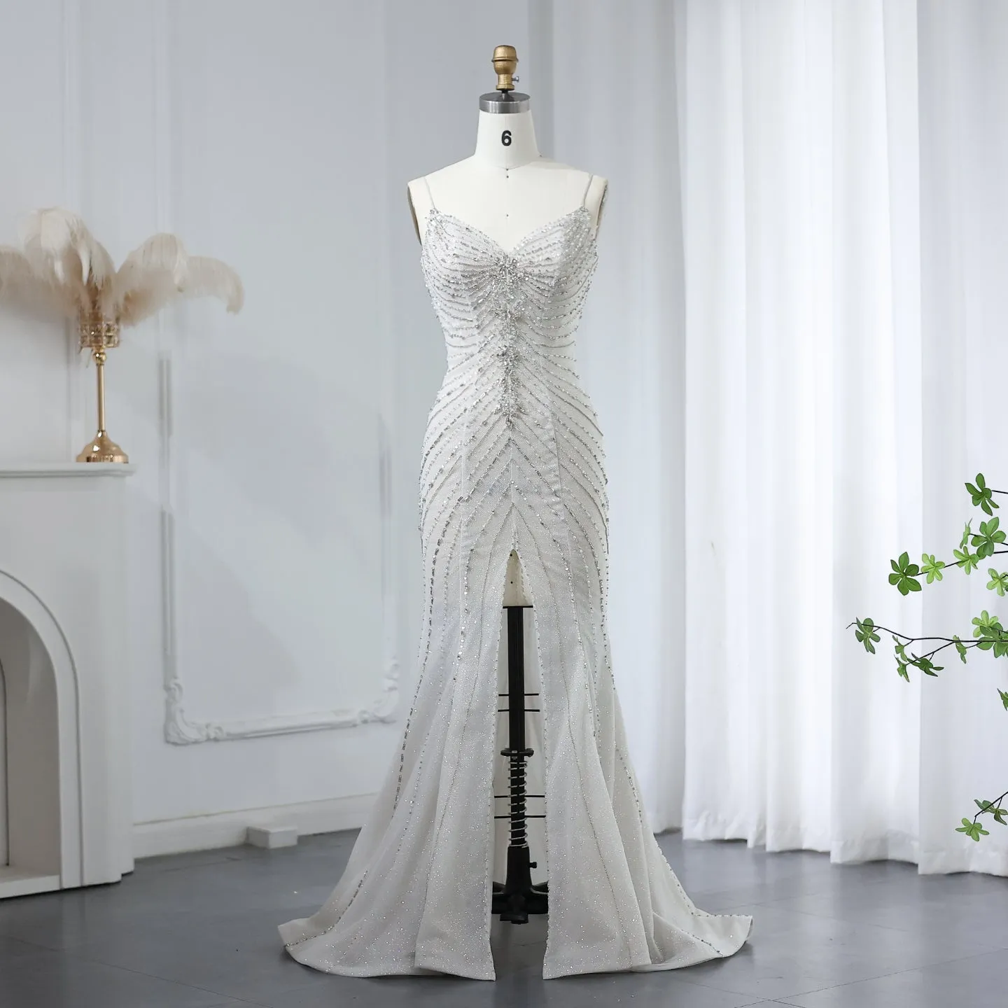Sparkling Crystal Mermaid White Wedding Dress SS529