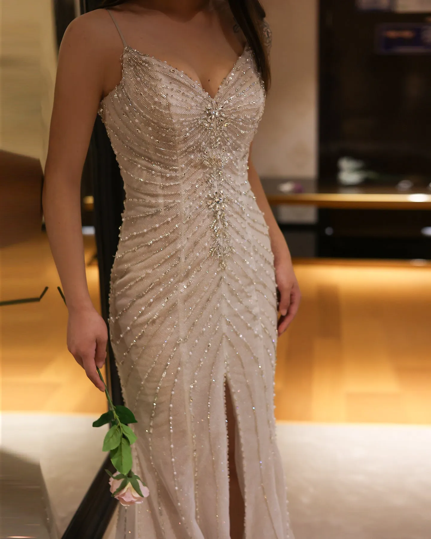 Sparkling Crystal Mermaid White Wedding Dress SS529