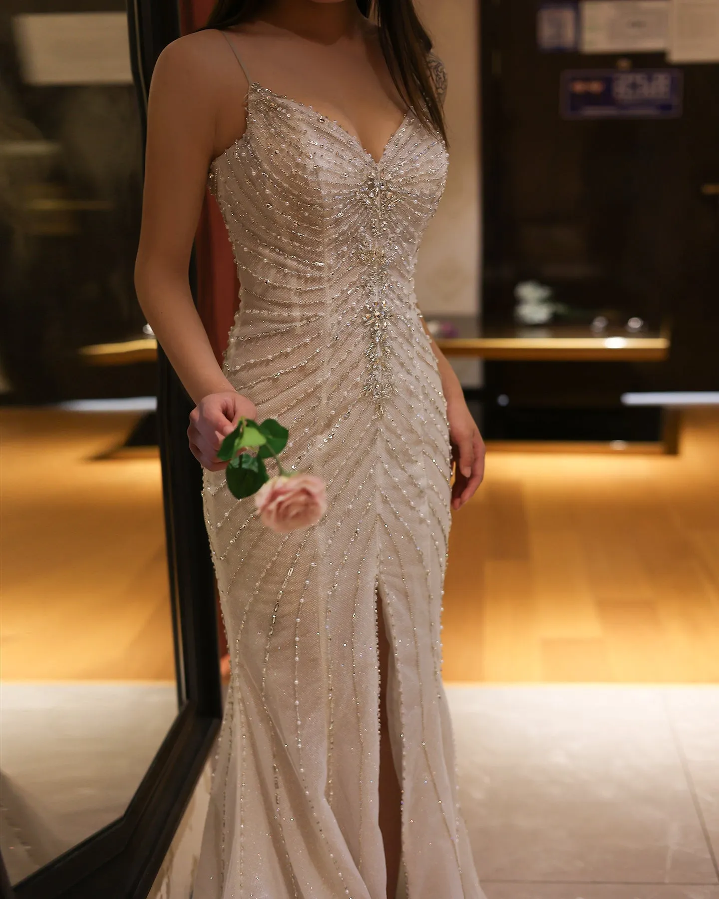 Sparkling Crystal Mermaid White Wedding Dress SS529