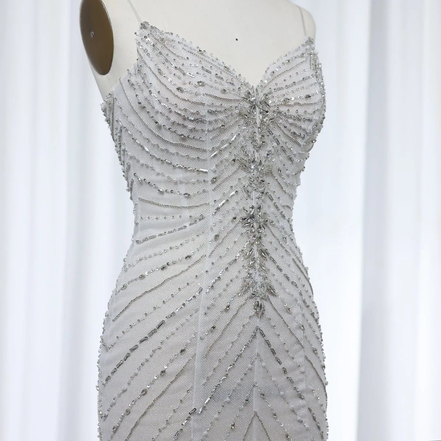 Sparkling Crystal Mermaid White Wedding Dress SS529