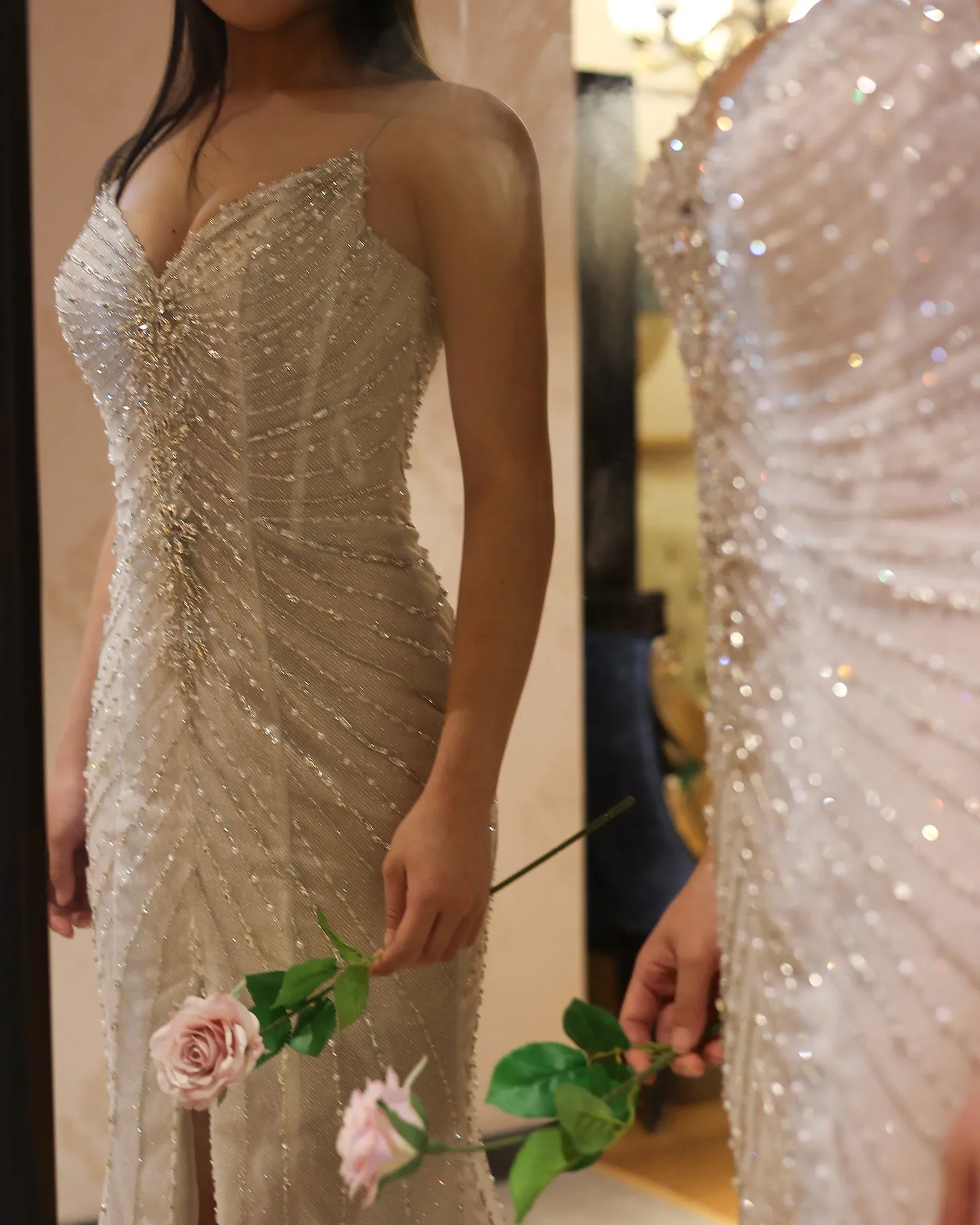 Sparkling Crystal Mermaid White Wedding Dress SS529
