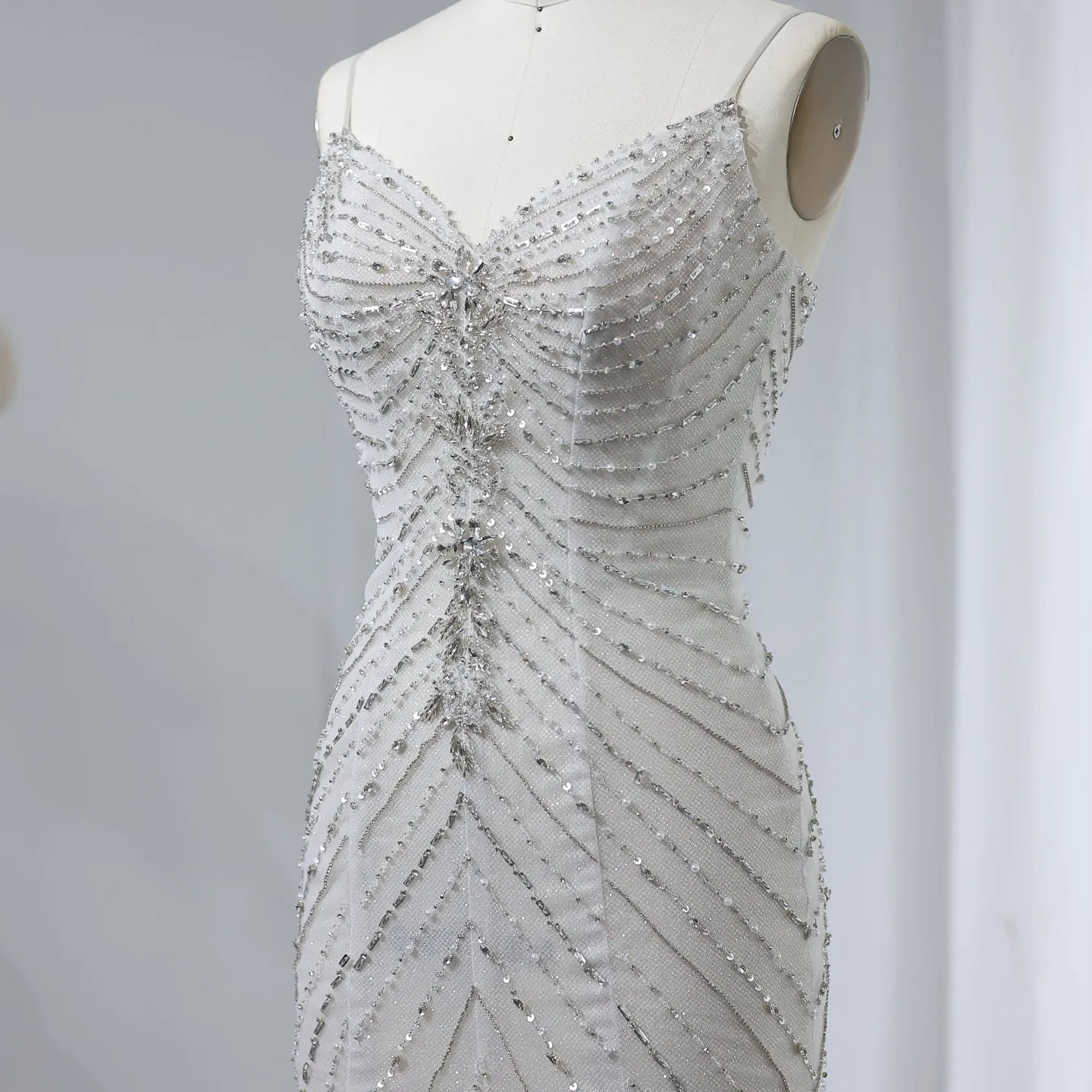 Sparkling Crystal Mermaid White Wedding Dress SS529