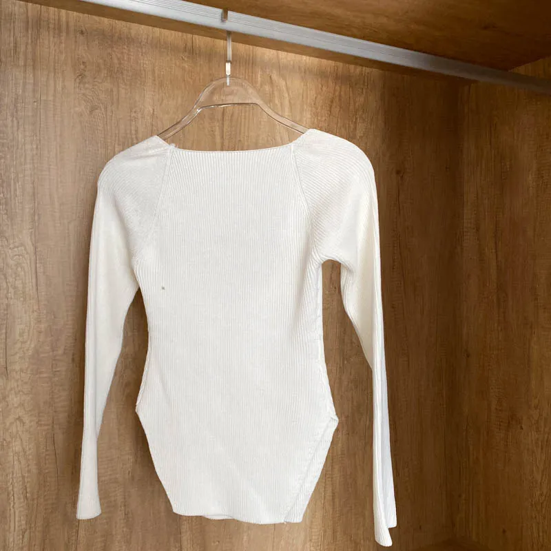 Square Collar Long Sleeve Knitted Pullover Spring Autumn Sweater Winter Top Jumper