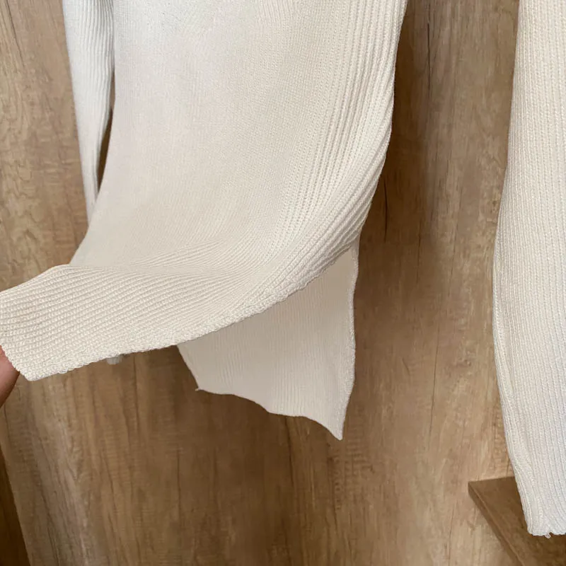 Square Collar Long Sleeve Knitted Pullover Spring Autumn Sweater Winter Top Jumper