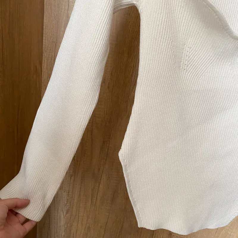 Square Collar Long Sleeve Knitted Pullover Spring Autumn Sweater Winter Top Jumper