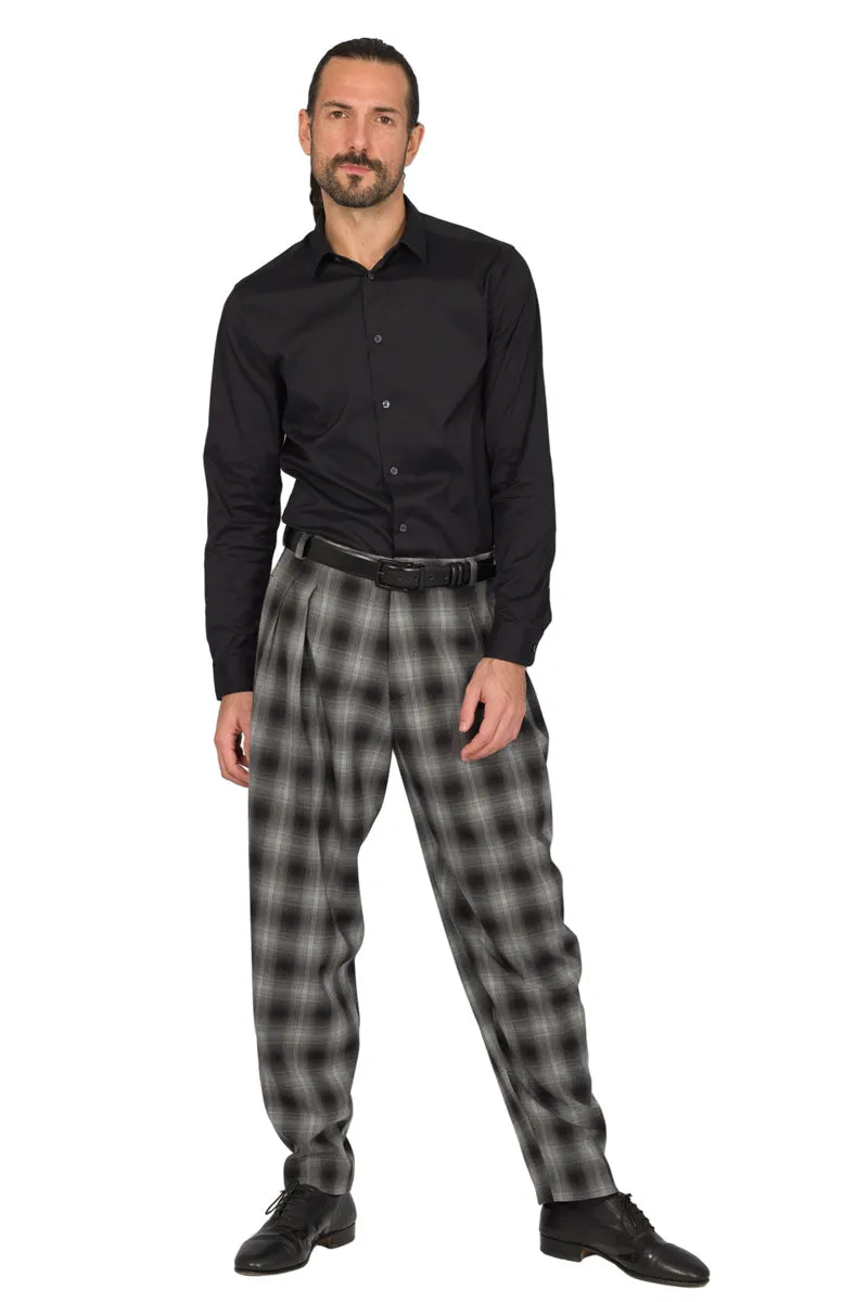 Tapered Plaid Tango Pants With Two Inverted Pleats